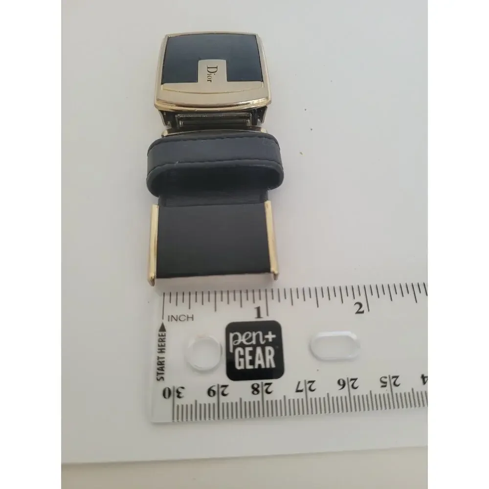 Christian Dior Silver Black Leather‎ Metal Belt Buckle Replacement Slim Vintage